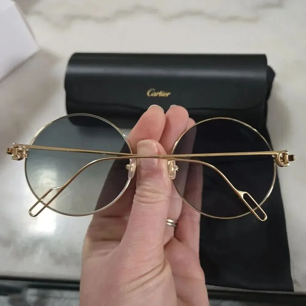 Cartier Round Sunglasses Eyewear Signature C de Cartier CT0156S Gold Auth w/Case